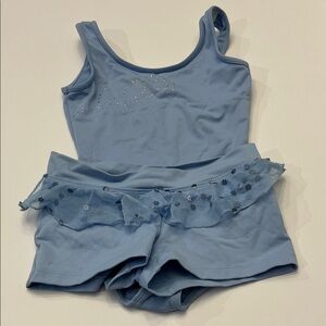MIRELLA Light Blue Dance Leotard and Shorts Bathing Suit Set Girls Swim